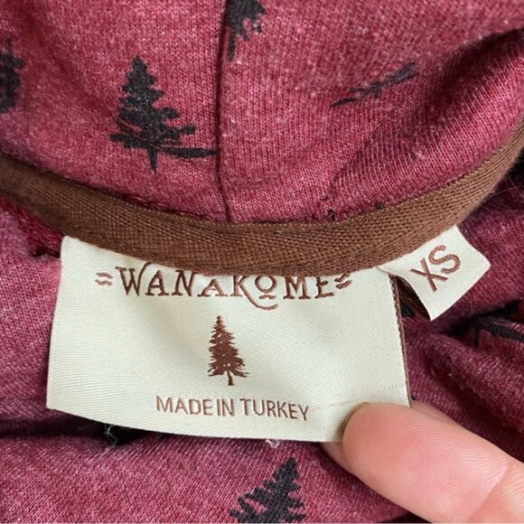 Wanakome Burgundy Cowl Neck Hoodie W Tree Print XS - Picture 3 of 16
